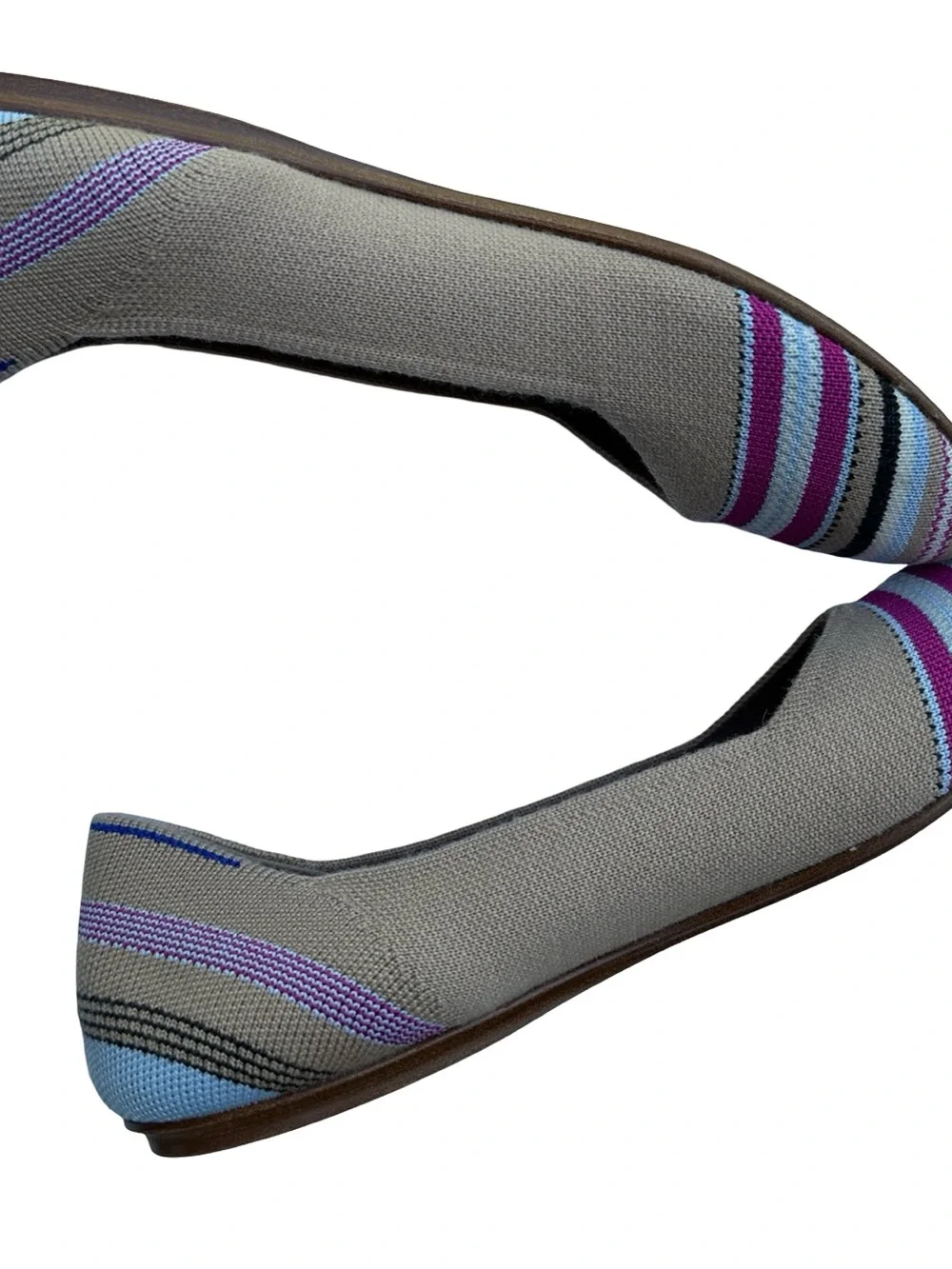 Rothy’s Tan with Blue and Pink toe stripe Ballet flats, US sz 10